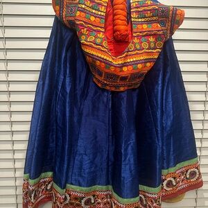 Garba outfit Vibrant Blue and Multicolor Embroidered Skirt